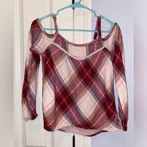 Jessica Simpson Plaid Cold Shoulder top Sz XS